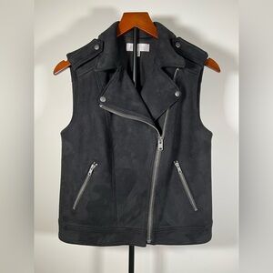 EUC Philosophy Faux Suede Black Moto Biker Vest, Women’s Sz Medium, Asymmetric